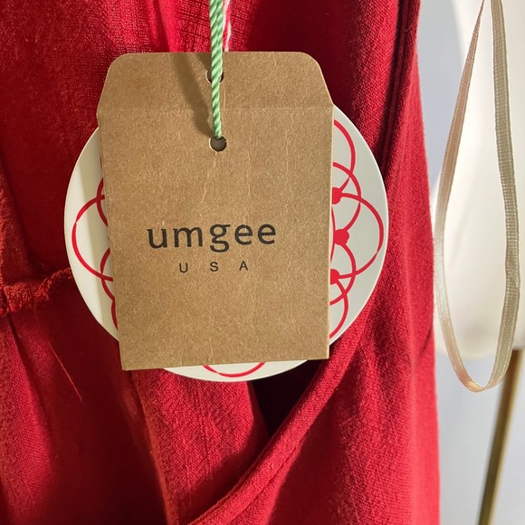 Umgee USA Red Linen Blend Tiered Mini Dress Short Sleeve Casual Womens Small New - Picture 9 of 13
